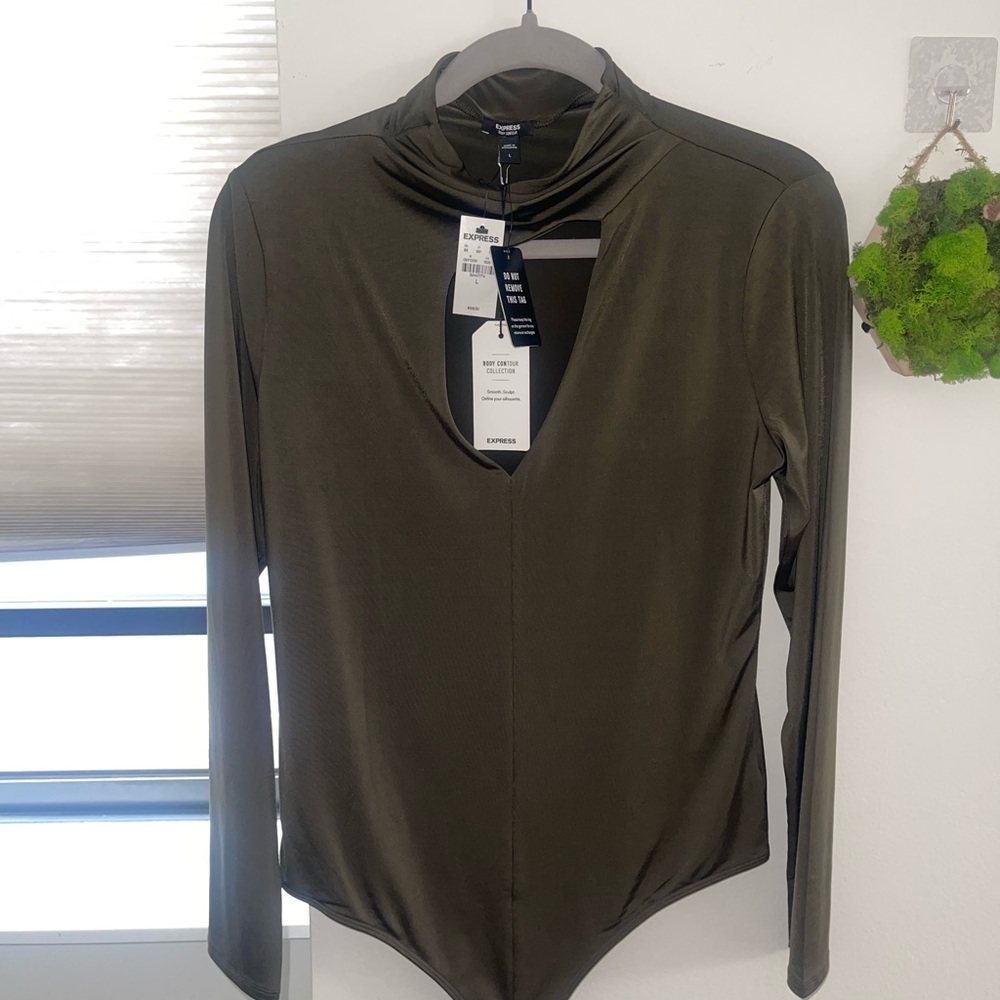 Express Olive and Plum Long Sleeve Keyhole Body Contour Bodysuit bundle
